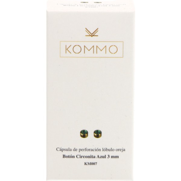 Kommo Pendiente Baño Oro 24k Botón Circonita Azul 3mm 