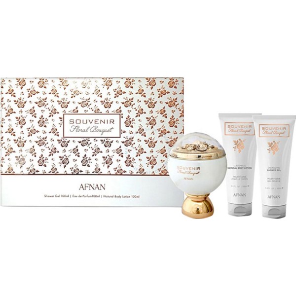Afnan souvenir floral bouquet eau de parfum 100ml + gel de baño 100ml + locion corporal 100ml