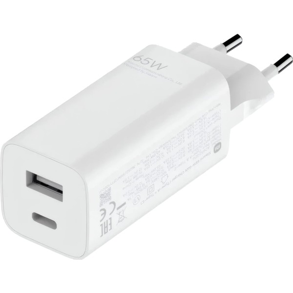 Xiaomi mi 65w fast charger with gan tech white / cargador de red eléctrica / usb tipo a + usb tipo c 65w